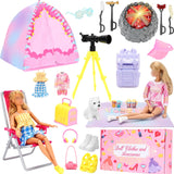 Miunana 35PCS Doll Camping Playset for 11.5 Girl Dolls - STEM Tent with Backpack, BBQ Grill & Stargazing Tools Pretend Play Outd
