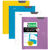 Five Star 2 Pocket Folders, 4 Pack, Plastic Folders with StayPut Tabs and Prong Fasteners, Holds 81/2 x 11 Paper, Writable