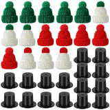 Chalyna 32 Pieces Winter Christmas Mini Doll Snowman Hats for Crafts 16 Small Knitting Santa Hats and 16 Black Plastic Miniature