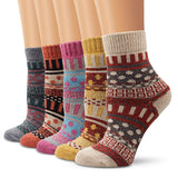 Ambielly Winter Women Socks 5 Pairs Vintage Wool Casual Thermal Crew Socks