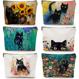 CHENGU 6 Pcs Cat Makeup Bag Black Cat Lover Gifts Cat Cosmetic Bags Funny Cool Black Cat Canvas Toiletry Bags with Zipper Portab