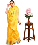 Gosriki Women'S Cotton Striped Printed Saree With Blouse Piece (Yellow),Yellow,,B08XW32HB8