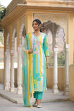 Anni Designer Women'S Cotton Blend Straight Printed Kurta With Pant & Dupatta (Kapila Green-Nw_S_Green_Small),Green,S,,,
