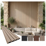 From Plain to Beautiful in Hours WPC Exterior Wall Slat Panels Waterproof Outdoor Composite Siding Cladding Cream 10 in x 8.5 in