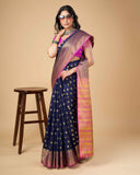 Sugathari Womens Banarasi Saree Pure Kanjivaram Silk Saree Soft New Ladies 2023 Design Wear Pattu Sarees Latest Party Sari Collections With Blouse Piece For Wedding Sadi (Sam Pari S-6 Navy Blue)