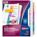 Avery ExtraWide Ready Index Dividers for 3 Ring Binders, 10 Tab Set, Printable Table of Contents, White Paper, Multicolored Tab