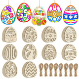 80PCS Wooden Easter Ornaments to Paint, 10 Styles DIY Blank Unfinished Wood Egg Cutouts Ornament for Crafts Hanging Decorations
