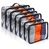 Hillban 6 Pcs Black Large Clear Travel Packing Cube 3 Sizes See Through PVC Organizer for Suitcase Multipurpose Pouch with Handl