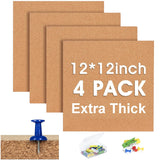 Cork Bulletin Square Board for Walls - SVOPY 4 Pack Extra Thick 12x12 Inches Cork Board Tiles for Home Office Decor, Cork Sheet,