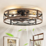 LEDIARY 23 Caged Ceiling Fan with Light and Remote, Low Profile Flush Mount Fandelier, Black Gold Bladeless Enclosed Small Fan