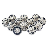 Ajuny Set of 12 Black and White Ceramic Knobs Handpainted Floral Design for Kitchen Cabinets Bathroom Cupboards Dresser Drawers
