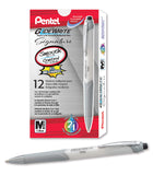 Pentel Glidewrite Signature Ballpoint Pen, Pearl White Barrel, (1.0mm) Medium Line, Black Ink, 12 Pens (BX930W-A)