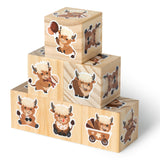R HORSE 6Pcs Highland Cow Baby Wooden Decoration, Animal Themed Wood Blocks for Boys Girls Baby Shower Table Centerpieces, Water