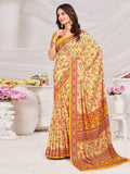 Satrani Women'S Silk Crepe Floral Printed Saree With Unstitched Blouse Piece (3858S265N_Light Yellow4)