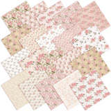 HunnmingRe 20 Pcs 10x10 Vintage Rose Quilting Fabric Square Bundle Retro Floral Precuts Quiltted Fabric Pink and White Print