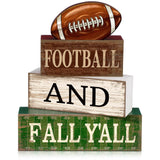 Lineshading 4 Pcs Football Table Decorations Football & Fall Wooden Stacked Block Decor Sport Game Centerpiece Decorative Rugby