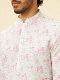 Manyavar Men'S Soft White Floral Printed Kurta (M)