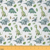 Cute Dinosaur Outdoor Fabric by The Yard,Cartoon Wild Animals for Women Adults Craft Lover,Kids Dino Green Leaves Upholstery Fab