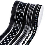 LaRibbons Black Ribbons for Crafts 6 Rolls Assorted Black Ribbons with Polka Dots, Glitter and Sequins for Gift Wrapping, DIY Cr