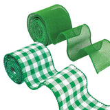 2 Rolls 10 Yards St Patricks Day Wired Fabric Ribbon 2.5 Inch WideBuffalo Plaid Shamrock Burlap Style Craft Ribbon for Wreath Ma