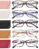 JOLISU Reading Glasses for Women Men - 5 Pack Ladies Fashion Readers Computer Eyeglasses W/Spring Hinge - Blue Light Blocking Re