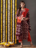 Anni Designer Women'S Cotton Blend Straight Printed Kurta With Pant & Dupatta (Karka Op-Wine-Kbv_M_Wine_Medium),Wine,M,,,