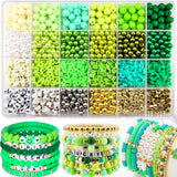 2220Pcs St. Patrick's Day Beads for Bracelets Jewelry Making, Green Assorted Bracelet Making Kit Clay Beads Pearl Beads Acrylic