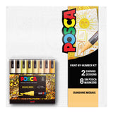 POSCA Canvas Paint by Number Kit, Sunshine Mosaic - 8 Markers with 2 Pre-Drawn Canvases - for All Artists and Holiday Gifting