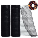 TONIFUL 10 Inch 3 Rolls Khaki/Orange/Green Decorative Mesh Ribbons, Fabric Mesh with Foil for Tree Home Front Door Wreaths Decor