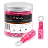 Wirefy 150 PCS Heat Shrink Ring Terminals #6 a Resistant Ring Connectors Eyelet Wire Connectors Red 2216 AWG