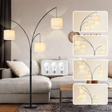 DLLT Modern Floor Lamp for Room: 3-Light Black Tree Dimmable Floor Lamps with White Shades for Living Room - Arc Standing Lamp f