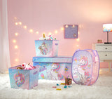 Idea Nuova JoJo Siwa 4 Piece Dreamy Bow Unicorn Storage Solution Set with Pop Up Hamper, Collapsible Storage Trunk and 2 Nestabl