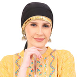 WomenS Black Kashmiri Cap Head Scarf With Gold Embellishments