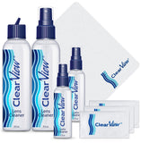 Clear View Lens Cleaner Kit | Includes 1 Flip-Top Refill Bottle (8 oz), 2 Spray Bottles (2 oz) and 4 Microfiber Cloths | Safe on