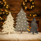 Chunful 3 Pcs Farmhouse Wooden Christmas Tree Sign Tabletop Decor Rustic Gray White Wood Christmas Trees Centerpiece Polka Dot T