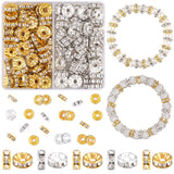 TINKRSTUFF 100 pcs 10mm Silver and Gold Rondelle Spacer Beads for Crafting, Sparkle Crystal Rhinestone Beads for Jewelry Making