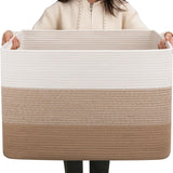 OIAHOMY 108L Super Large Blanket Basket, 25 x16 x16Rectangle Woven Baskets for Storage, Cotton Rope Basket For Living Ro