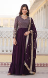 Weadni Georgette Embroidered Work Anarkali Kurta Set For Women (In Alpha M Regular Wine),WINE,M,,,