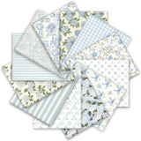 JarThenaAMCS 12 Pcs Hydrangea Cotton Fabric Bundles 10 x 10 Inch Watercolor Dusty Blue Floral Fabric Squares Flower Plaid Stripe