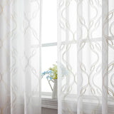 VISIONTEX Beige and White Sheer Curtains Moroccan Embroidered 108 Inches
