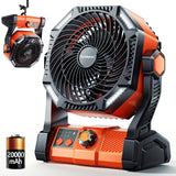 Camping LED Fan with Light, 40000m Rechargeable Battery Powered Outdoor Tent Fan with Light and Hook, 6 Speed, Personal USB Desk