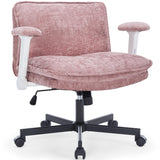 FanciSpot Cross Legged Office Chair with Wheels and Adjustable Flip-Arms, Criss Cross Desk Chair with Thick Cushion, Wide Seat C