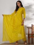 Libas Womens Embroidered Silk Blend Straight Kurta With Trousers And Dupatta Yellow 3Xl