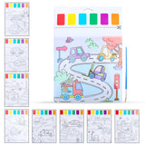 GLUN 8 Different 28x20cm Watercolour Painting Sheets for Kids, Vehicle Knowledge Theme Book with Painting Brush & Colour Patches