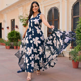 Gosriki Women'S Rayon Blend Anarkali Printed Kurta With Pant & Dupatta (Gajra Blue-Gs_Xl_Blue_X-Large),Blue,,B0DG2ZSP8S