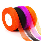 DECYOOL 4 Rolls 200 Yards Halloween Ribbons for Gift Wrapping, 4/5 Wide Halloween Organza Ribbons Orange Purple Black Ribbon fo