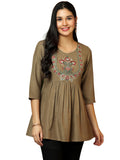 Libas Women'S Cotton Blend A-Line Kurtis (58238B_Brown
