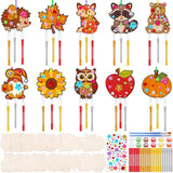 JellyArch 30 Pack Thanksgiving Wind Chime Making Kit for Adults Fall Pumpkin Leaf Animal DIY Wooden Crafts for Halloween Activit