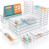 StorMiracle 28 PCS Clear Plastic Drawer Organizers Set, 4 Size Desk Drawer Organizer Trays for Makeup, Jewelry, Kitchen Utensils
