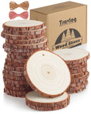 Travlog Unfinished Wood Slices with Hole, Natural Wooden Circles with Bark for DIY Crafts, Home Decor, Christmas Ornaments (30Pc